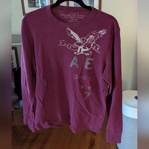 American Eagle Outfitters Maroon Graphic Waffle Henley Shirt